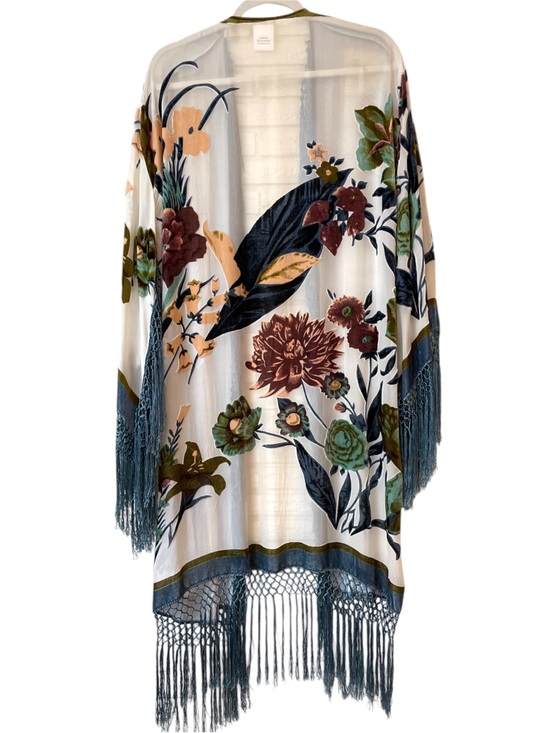 Free People Tops - Free People Sugar Magnolia Burnout Velvet Kimono With Fringe One Size O/S